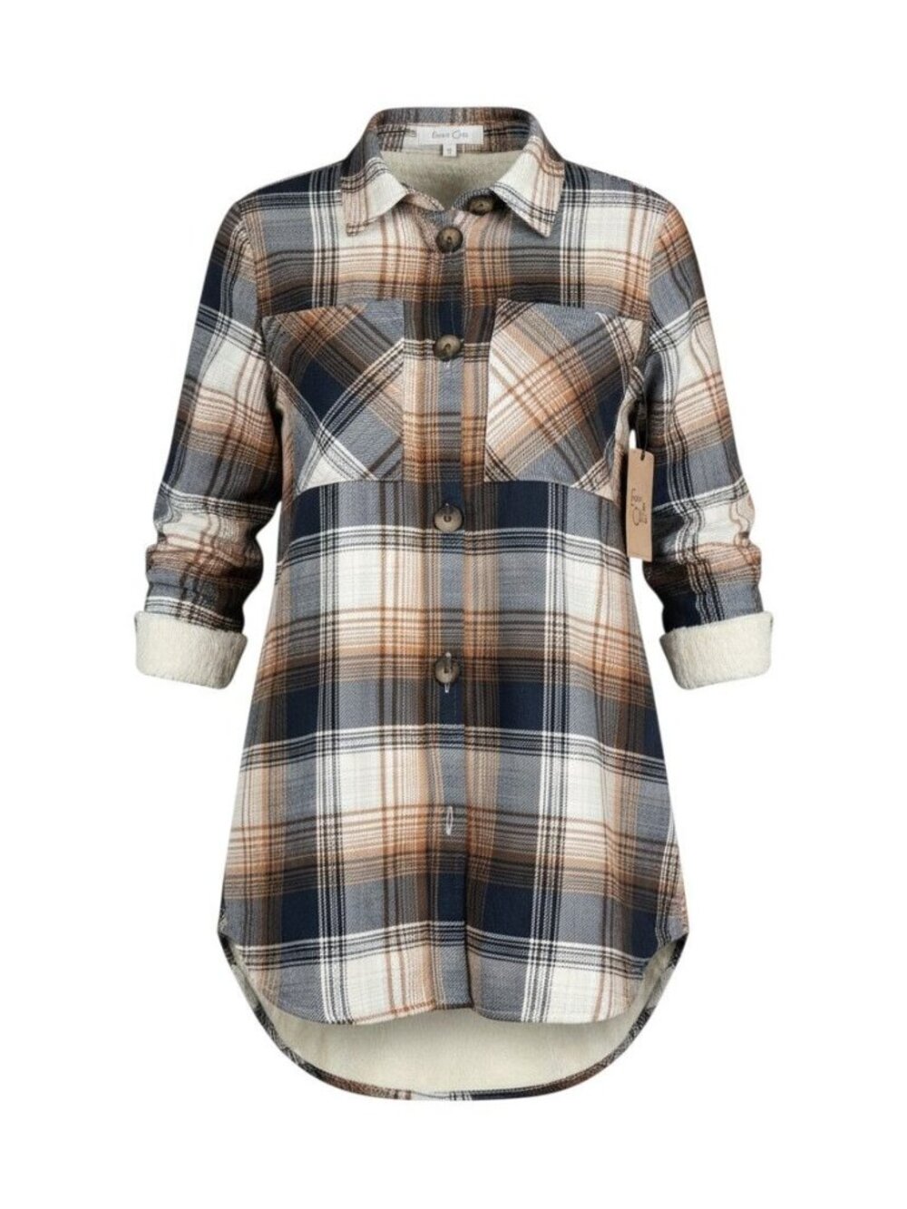 Eden & Olivia Womens Plaid Button-Down Flannel Shirt 1X NWT Faux Sherpa